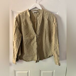 Zara Women's Textured Tan Long Sleeve Blouse